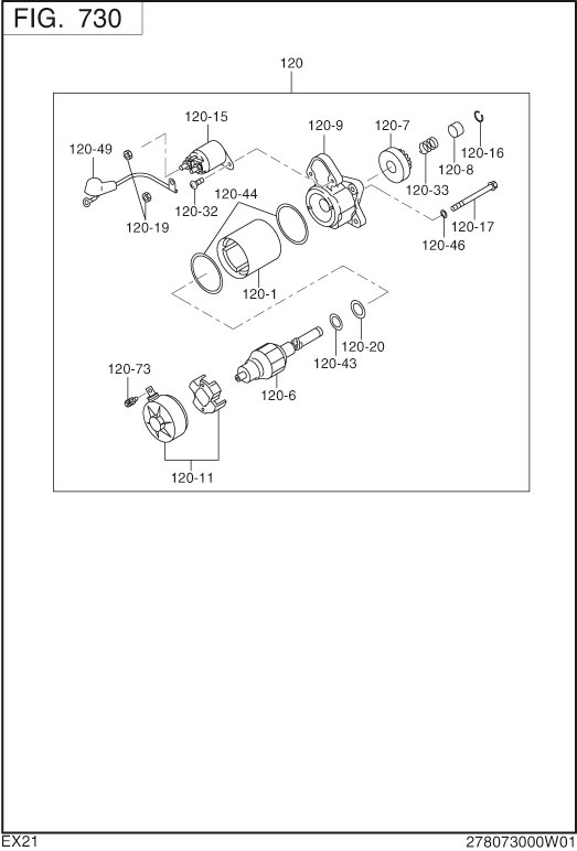 Electric Device Diagram and Parts List for EX210KS8040 EX210 Subaru Engine