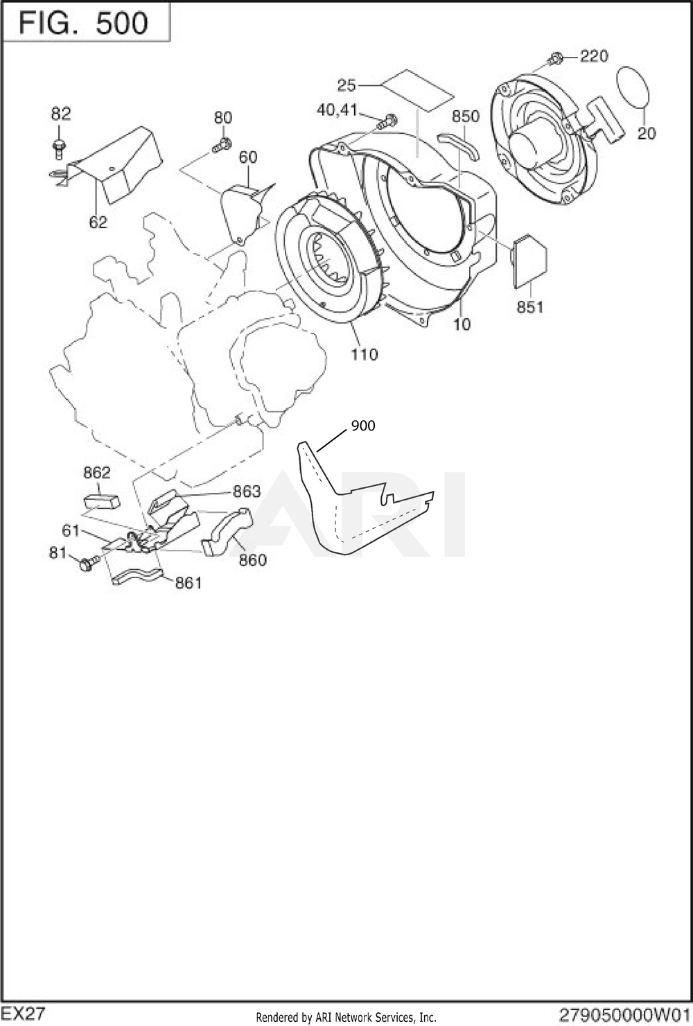500 Cooling And Starting Diagram and Parts List for EX270DE5043  Subaru Engine