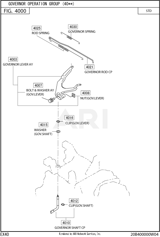 400 Governor Diagram and Parts List for EX400SE5021  Subaru Engine