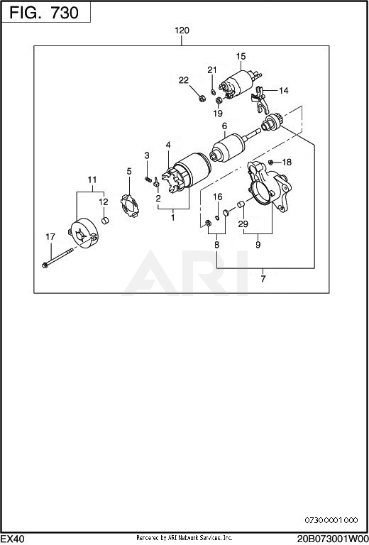 730 Starter Motor Diagram and Parts List for RLE75053511  Subaru Generator