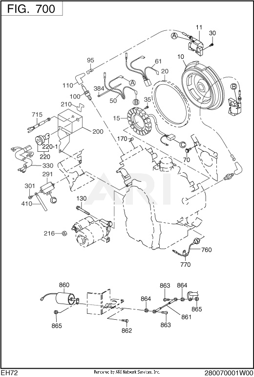 700 Electric Device Diagram and Parts List for EH722DS0441  Subaru Engine
