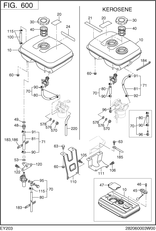 Fuel Lubricant Diagram and Parts List for EY203DC0760 EY203 Subaru Engine