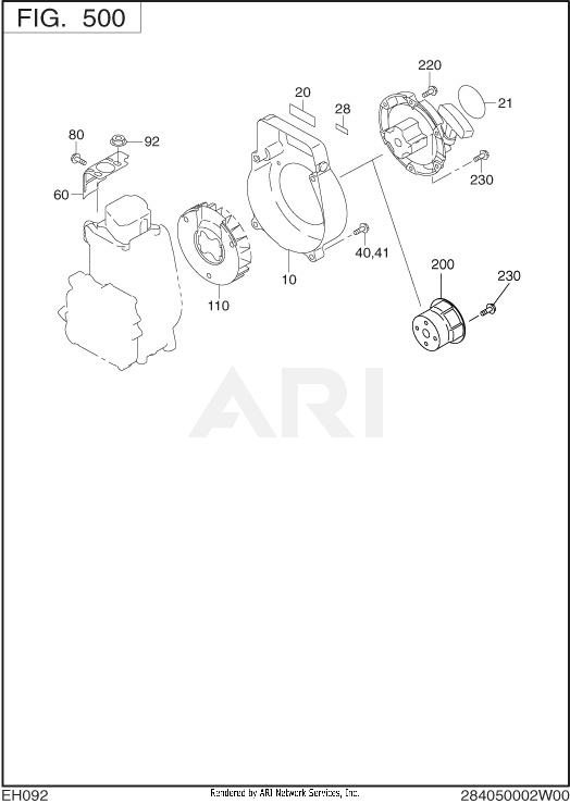 500 Cooling And Starting Diagram and Parts List for EH092F47210  Subaru Engine