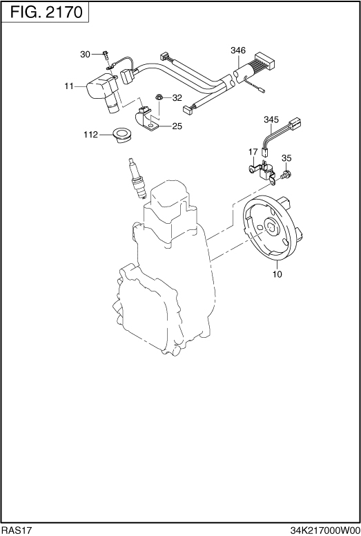 Engine Assembly Diagram and Parts List for RAS17018011 R1700i Subaru Generator