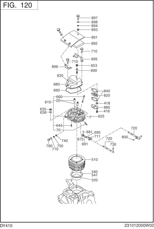 Crankcase Group Diagram and Parts List for DY410YD2600 DY410 Subaru Engine