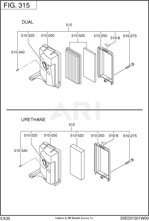 315 Intake And Exhaust Diagram and Parts List for EX350DE5011  Subaru Engine