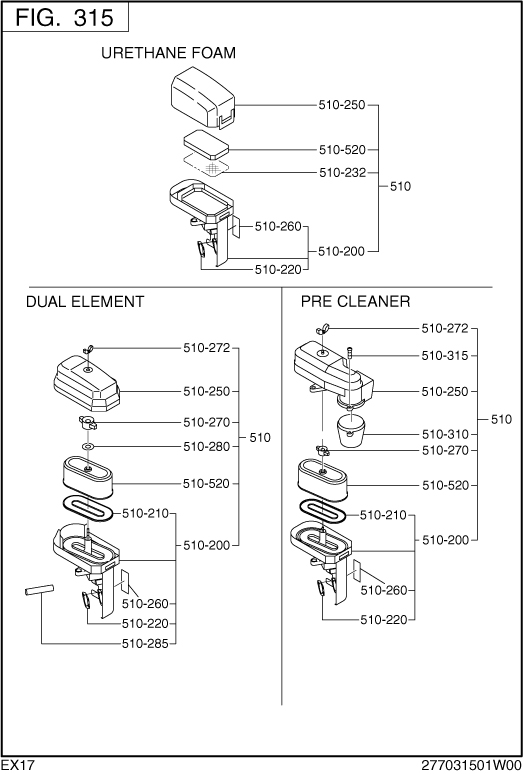 Intake Exhaust Diagram and Parts List for EX170D40022 EX170 Subaru Engine