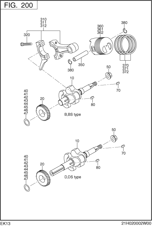 Crank,piston Group Diagram and Parts List for EK130B70030 EK130 Subaru Engine
