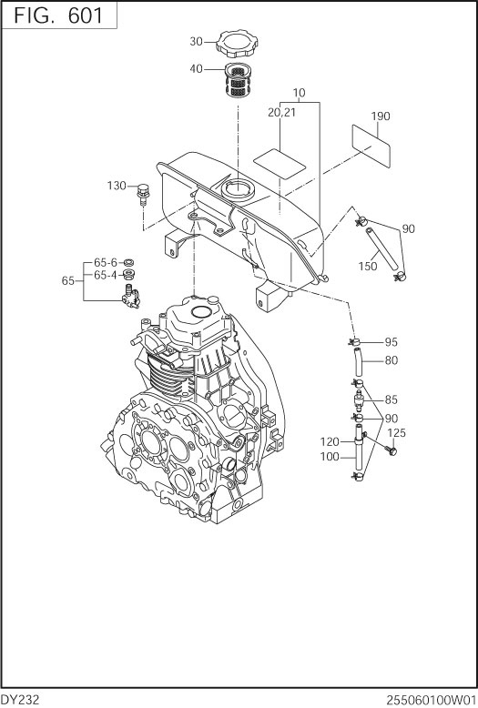 Fuel,lublicant Diagram and Parts List for DY232DD0201 DY232 Subaru Engine