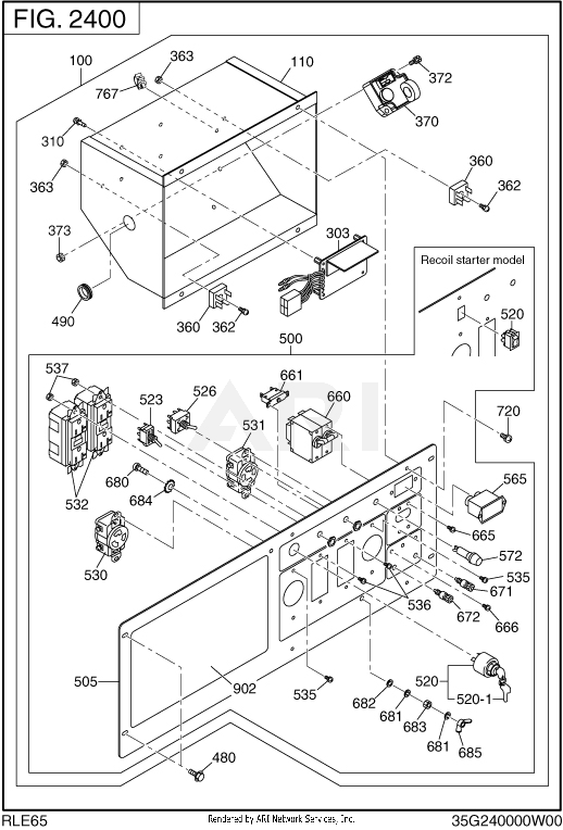 2400 Control Box Diagram and Parts List for RLE65053000  Subaru Generator