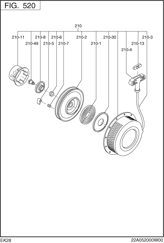 Cooling,starting Group Diagram and Parts List for EK280B00000 EK280 Subaru Engine