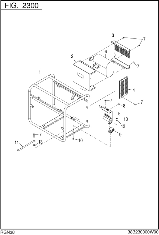 Pipe Frame Diagram and Parts List for RGN38016000 RGN3800 Subaru Generator