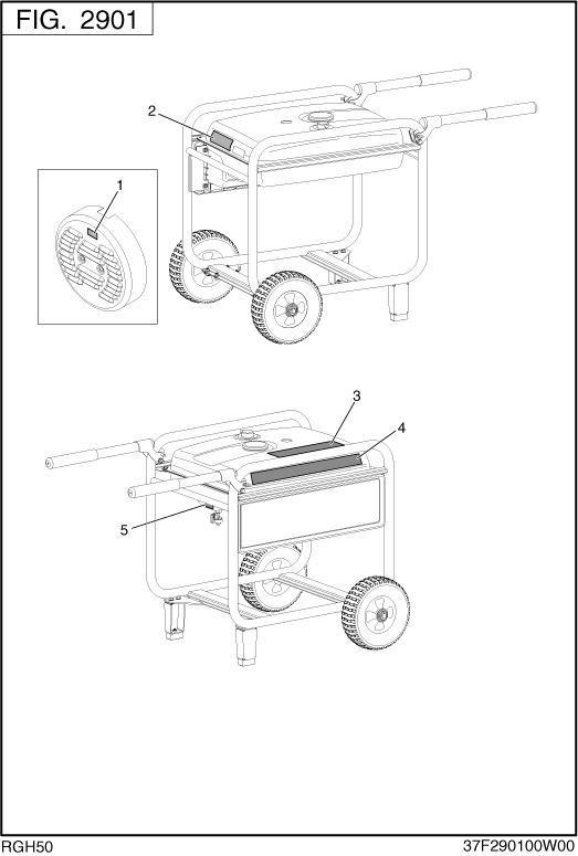 Accessories Label Diagram and Parts List for RGH50052000 RGH5000 Subaru Generator