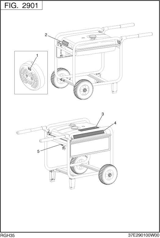 Accessories Label Diagram and Parts List for RGH35052000 RGH3500 Subaru Generator