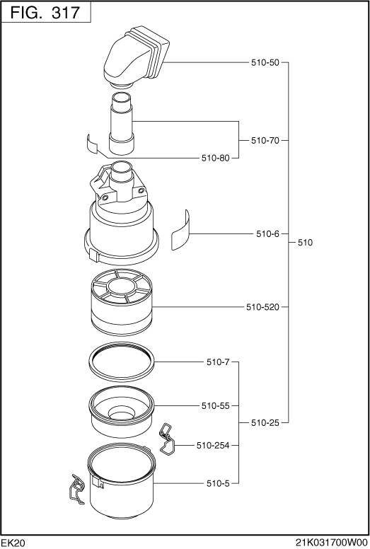 Intake,exhaust Group Diagram and Parts List for EK200B70001 EK200 Subaru Engine