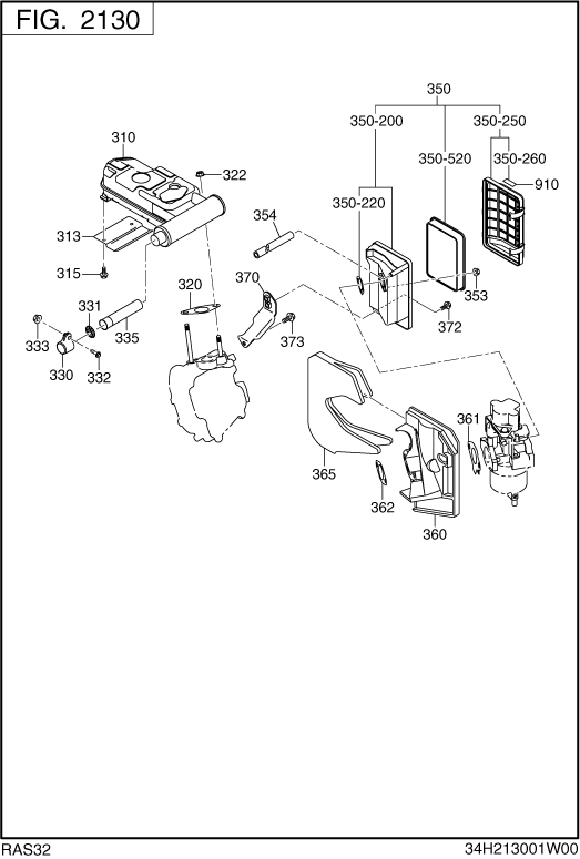 Engine Diagram and Parts List for RAS32016511 RG3200iSE Subaru Generator