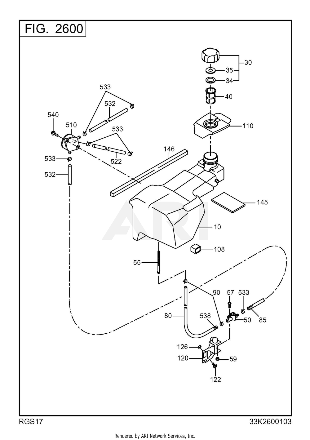 2600 Fuel And Lubricant Diagram and Parts List for RGS17023080  Subaru Generator