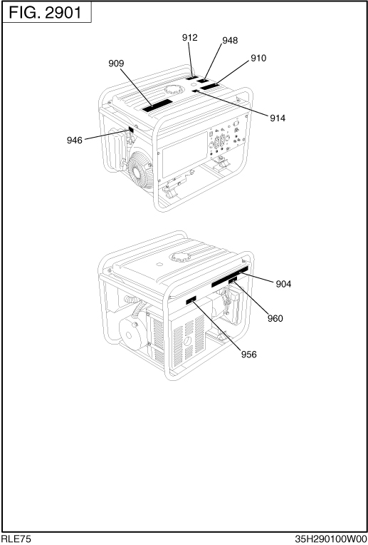 Label Diagram and Parts List for RLE75053010 RGX7500 Subaru Generator