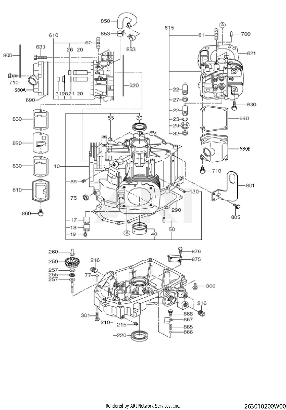 100 Crankcase Diagram and Parts List for EH650VC0130  Subaru Engine