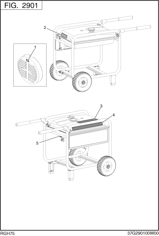 Accessories Label Diagram and Parts List for RGH75052500 RGH7500 Subaru Generator