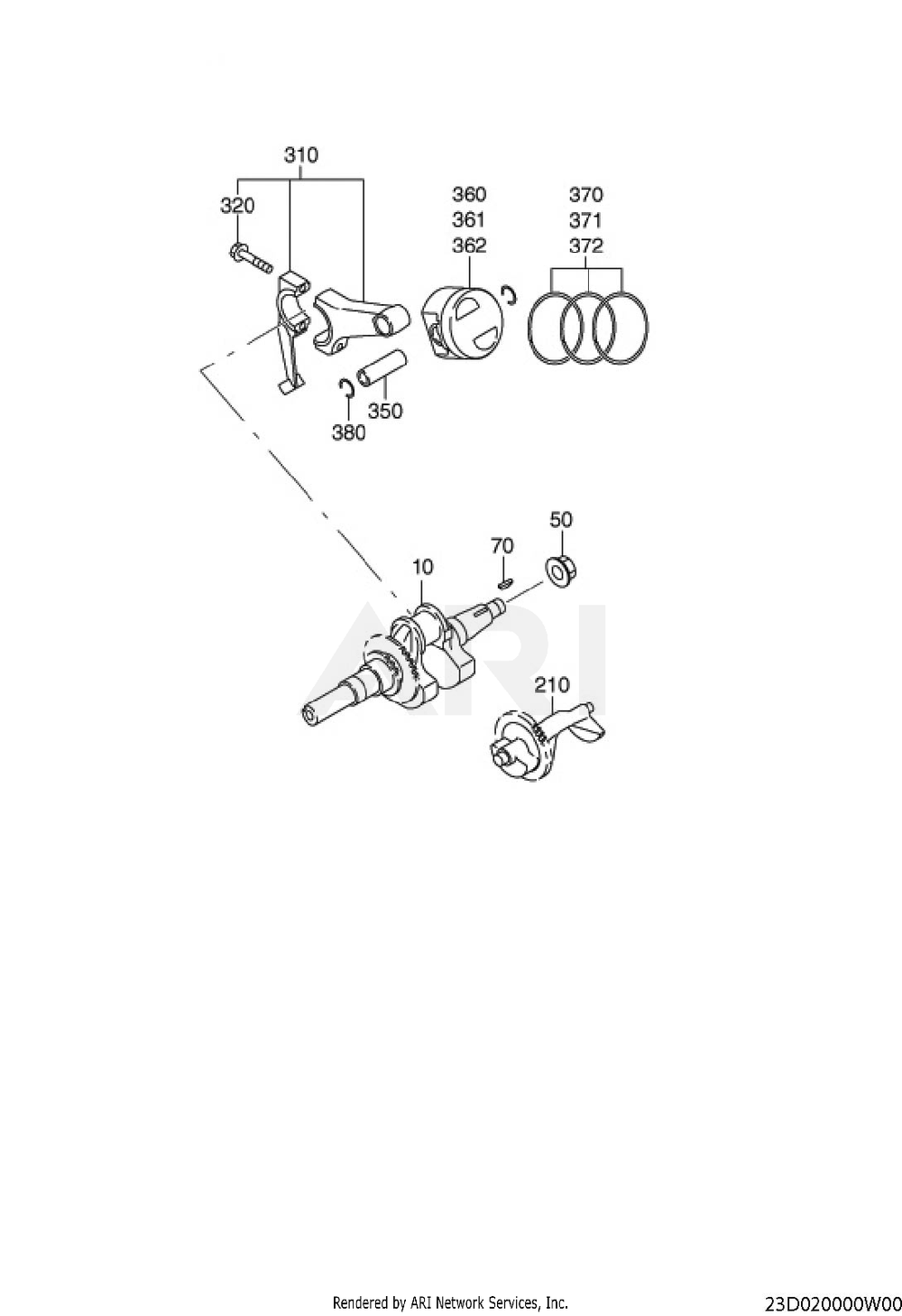 200 Crankshaft Diagram and Parts List for EE400DSM500  Subaru Engine