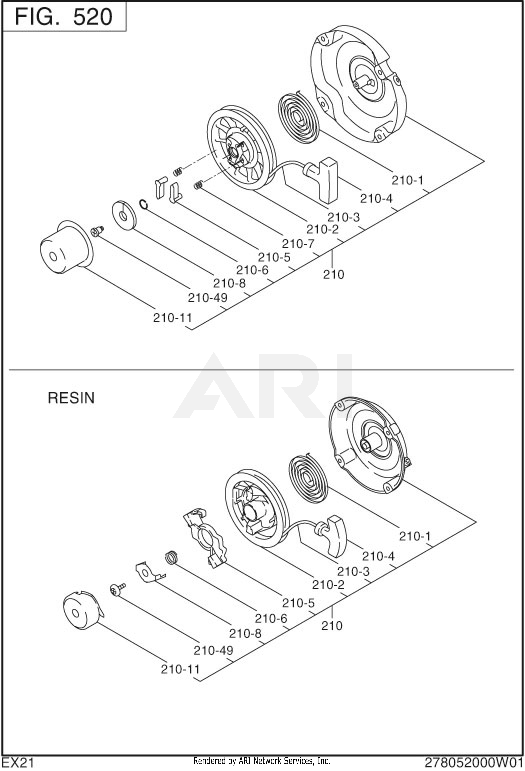 520 Cooling And Starting Diagram and Parts List for EX210D50036  Subaru Engine