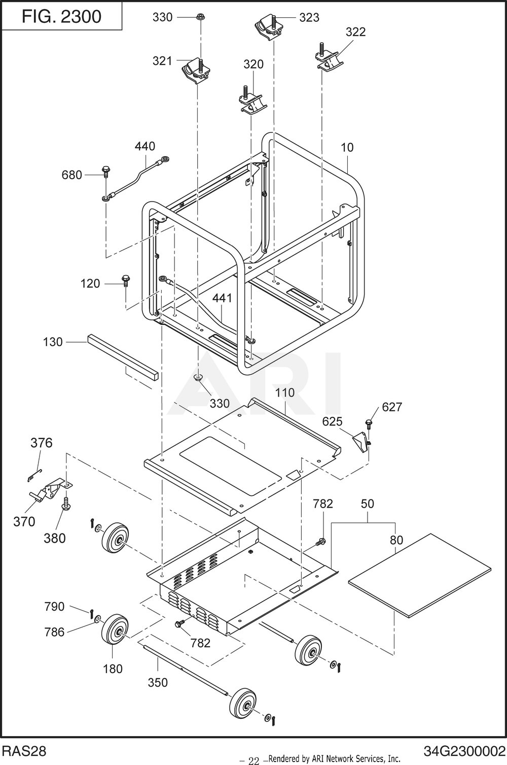2300 Base Frame Diagram and Parts List for RAS28023010  Subaru Generator