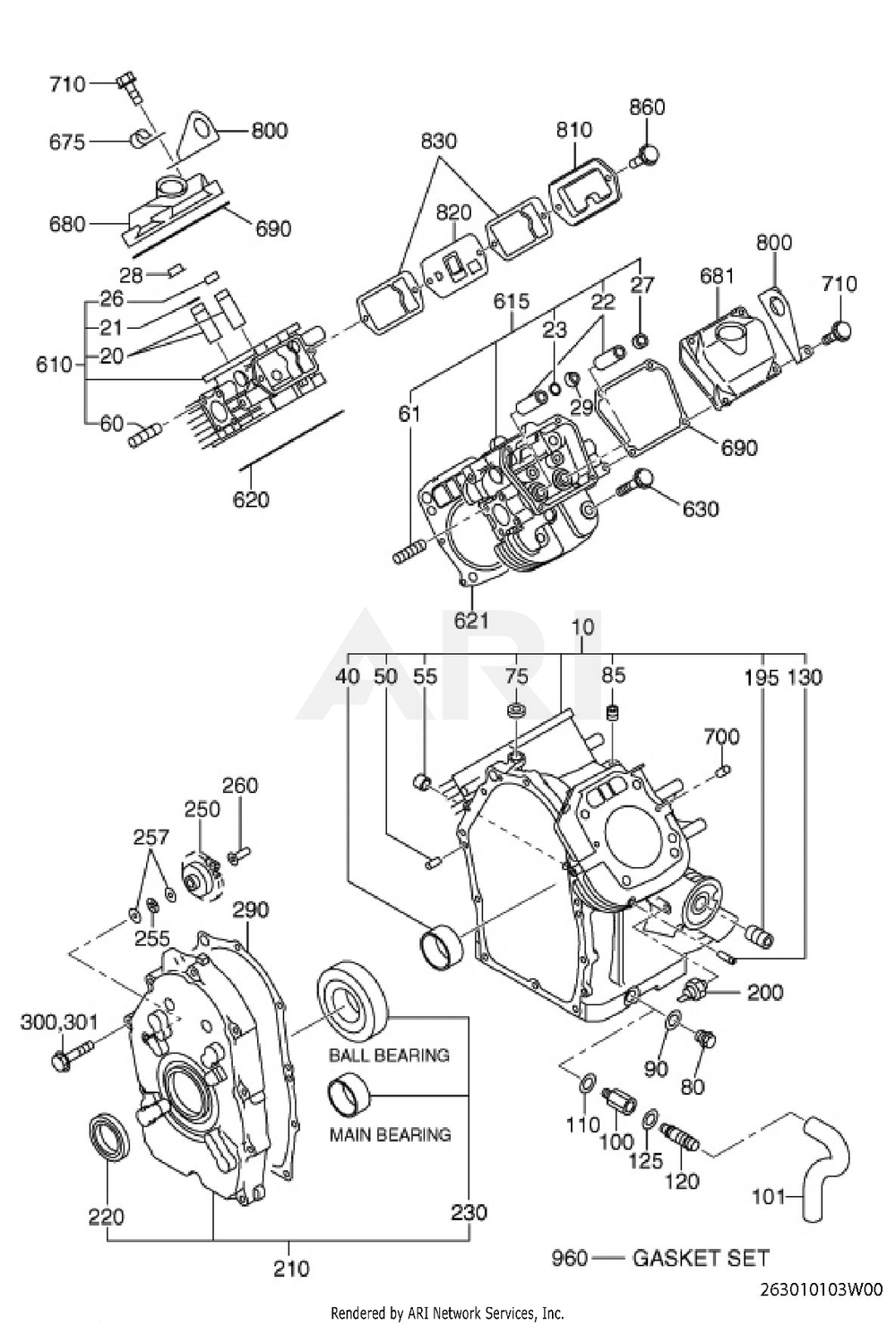 101 Crankcase Diagram and Parts List for EH650DC2791  Subaru Engine