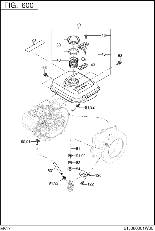 Fuel Lubricant Group Diagram and Parts List for EK170BS0010 EK170 Subaru Engine