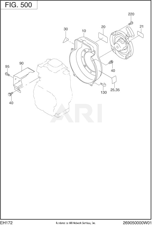 500 Cooling And Starting Diagram and Parts List for EH172YR0003  Subaru Engine