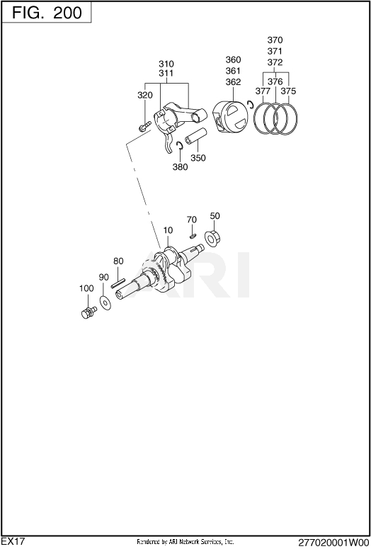 200 Crankshaft Diagram and Parts List for EX170D00170  Subaru Engine