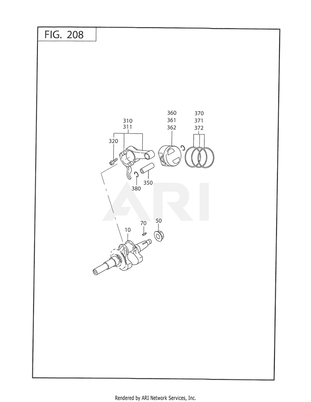 200 Crankshaft Diagram and Parts List for 170DT1012  Subaru Engine