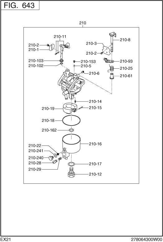 Fuel Lubricant Diagram and Parts List for EX210DS2182 EX210 Subaru Engine