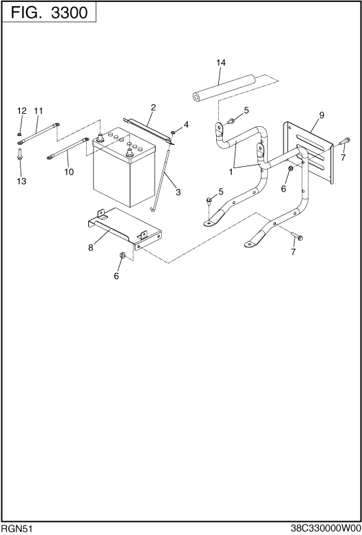 Battery Frame Diagram and Parts List for RGN51026500 RGN5100E Subaru Generator