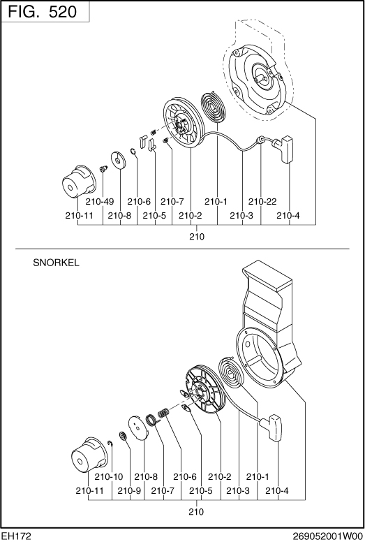 Cooling,starting Diagram and Parts List for EH172BS0241 EH172 Subaru Engine