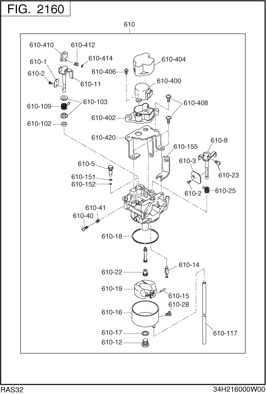 Engine Diagram and Parts List for RAS32016511 RG3200iSE Subaru Generator