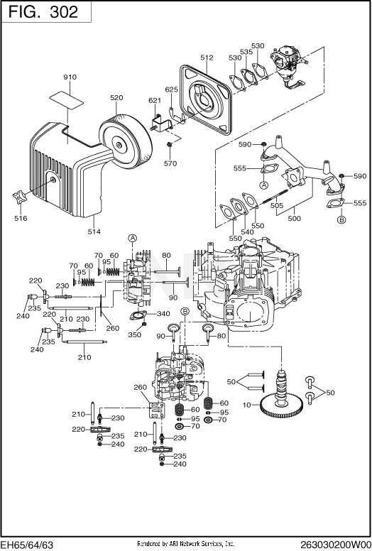 300 Iintake And Exhaust Diagram and Parts List for EH650VC0130  Subaru Engine
