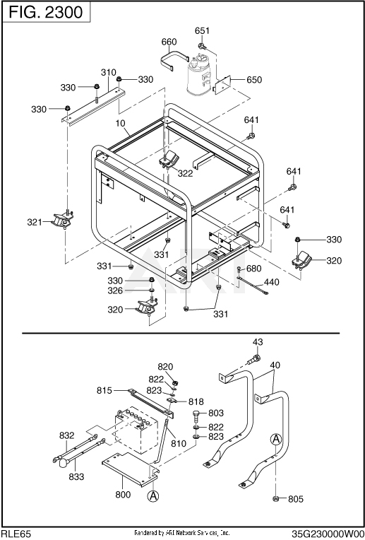 2300 Pipe Frame Diagram and Parts List for RLE65053000  Subaru Generator