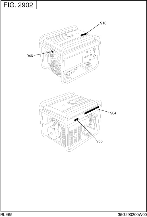 Label Diagram and Parts List for RLE65016001 RGX6500 Subaru Generator