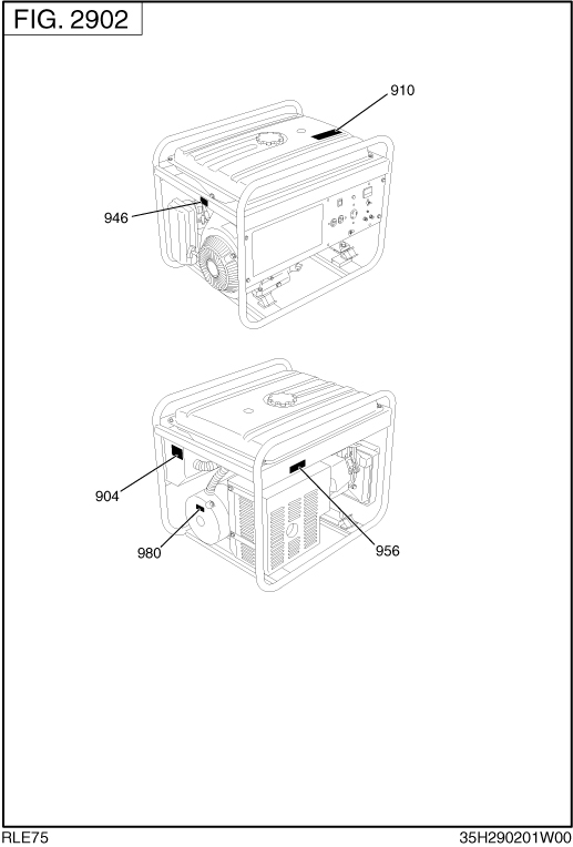 Label Diagram and Parts List for RLE75016001 RGX7500 Subaru Generator