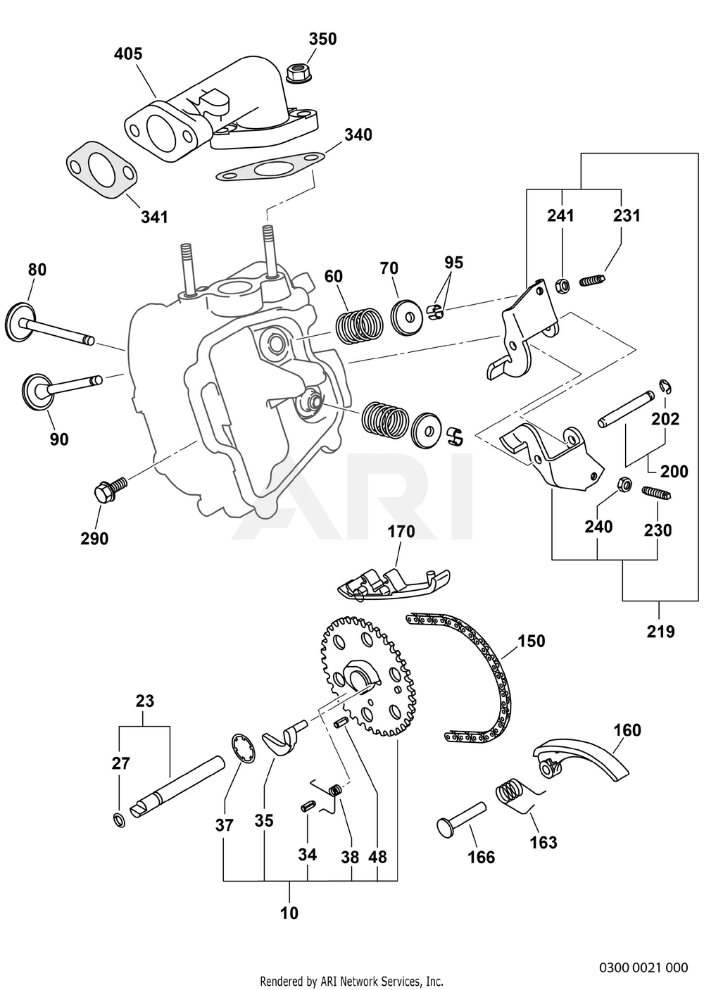 300 Intake And Exhaust Diagram and Parts List for EX400DSM240  Subaru Engine