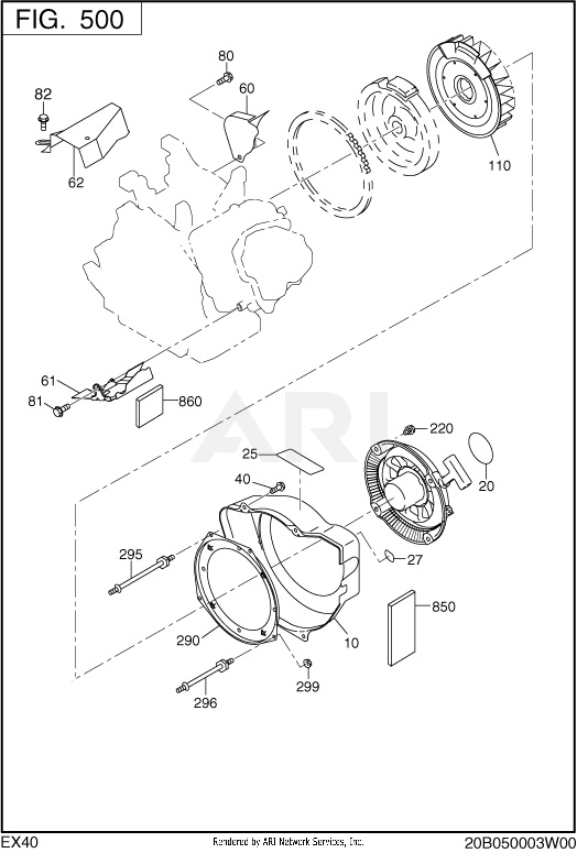 500 Cooling And Starting Diagram and Parts List for EX400SE5033  Subaru Engine