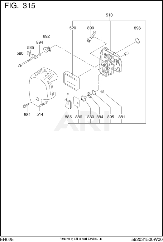 315 Intake And Exhaust Diagram and Parts List for EH025PA1206  Subaru Engine