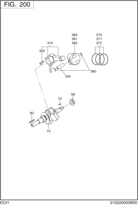 Crankshaft,piston Diagram and Parts List for EE210DSM910 EE210 Subaru Engine