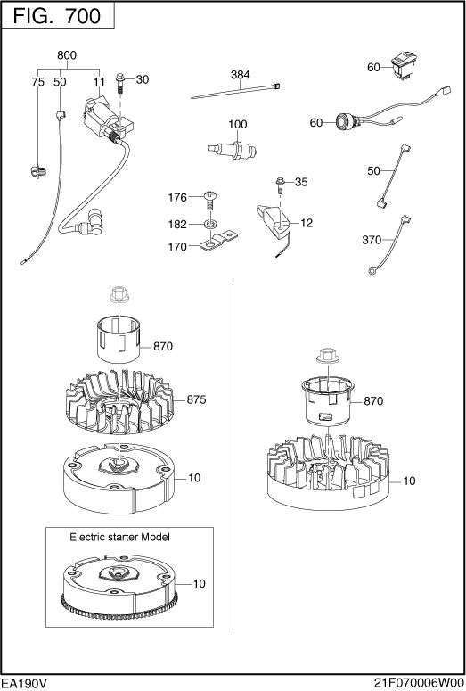 Electric Device Diagram and Parts List for EA190V53010 EA190 Subaru Engine