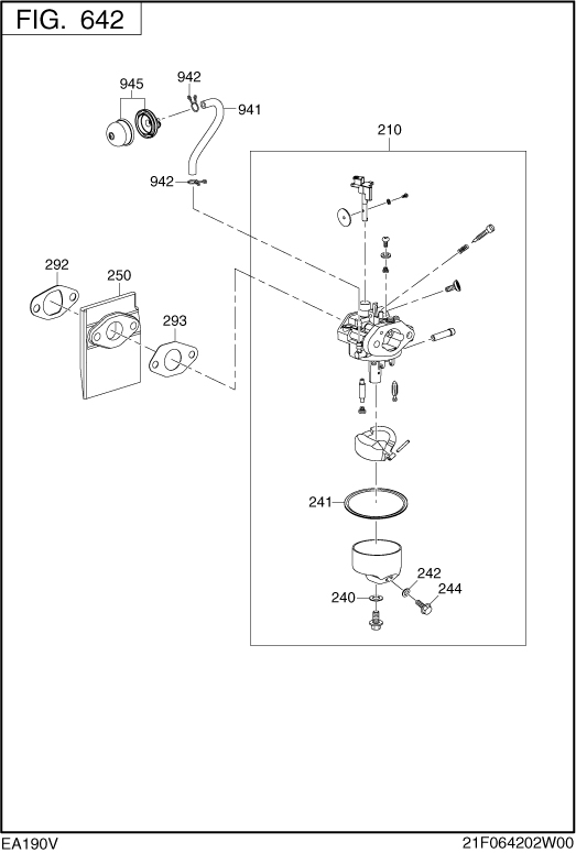 Fuel Lubricant Diagram and Parts List for EA190V70240 EA190 Subaru Engine