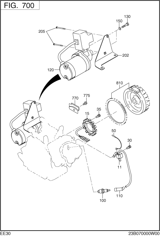 Electric Device Diagram and Parts List for EE300DSM910 EE300 Subaru Engine