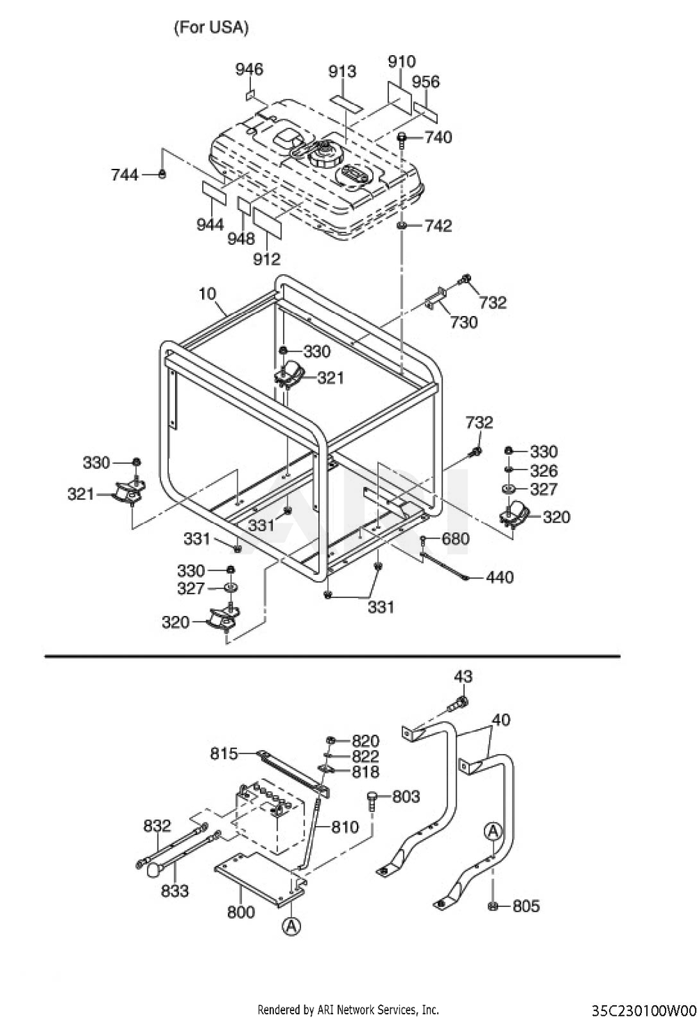 2301 Pipe Frame Diagram and Parts List for RLE48044034  Subaru Generator