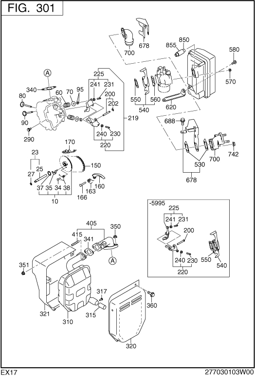 Intake Exhaust Diagram and Parts List for EX170D20496 EX170 Subaru Engine