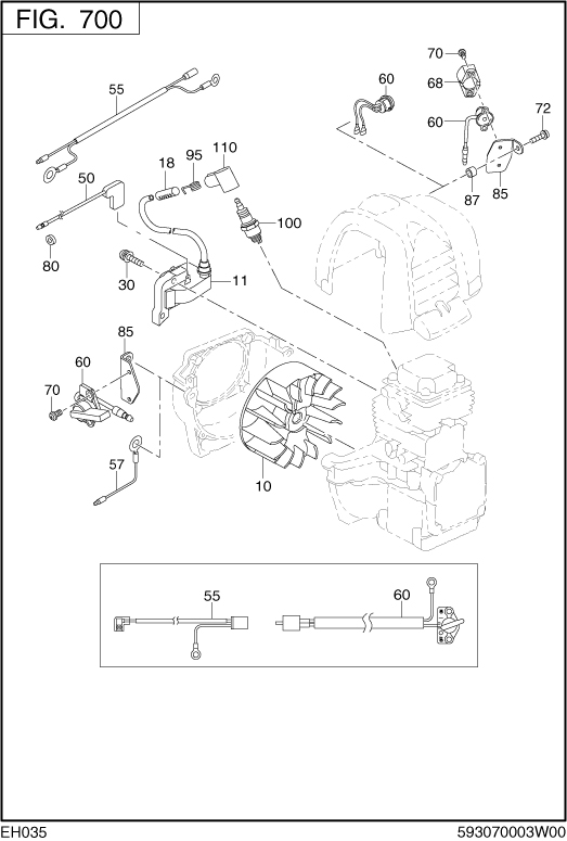 Electric Device Diagram and Parts List for EH035VA1202 EH035 Subaru Engine
